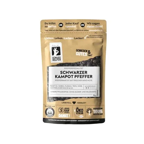 Bremer Gewürzhandel schwarzer Kampot Pfeffer, ganz, exotisch-scharfer Pfeffer mit herrlichen Aromen für die Mühle, 50g