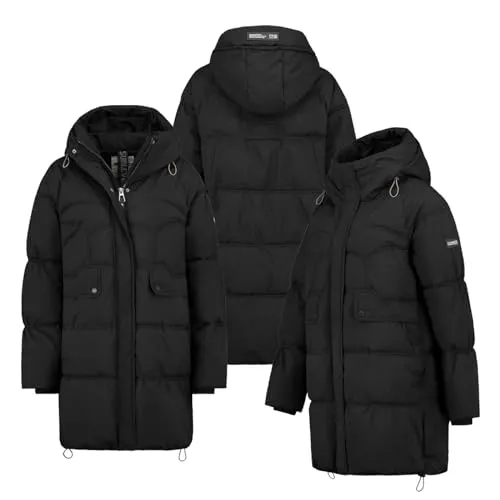 Sublevel Damen Winterjacke Parka Steppmantel Schwarz Größe L 40 - Stylische und gefütterte Winterjacke mit tailliertem Schnitt, wasserabweisendem Material und praktischem 2-Wege-Reißverschluss. Ideal für kalte Tage mit Fleece gefütterter Kapuze und mehreren Taschen.
