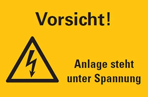 Warnaufkleber Vorsicht! Anlage Steht unter Spannung ISO 7010 Schild Folie 20x30cm, signalgelb Made in Germany by MBS-SIGNS