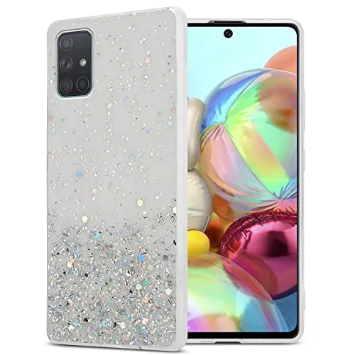 Cadorabo Hülle kompatibel mit Samsung Galaxy A71 4G Rundumschutz TPU Silikon Case Mädchen Glitzer Strass Design Slim Kratzfest Weiche Gummi Bling Schutzhülle für Samsung Galaxy A71 4G in Transparent