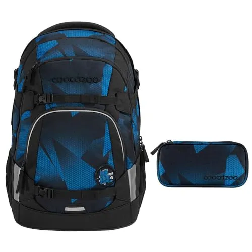 coocazoo MATE Schulrucksack-Set 2tlg (Electric Ice) - Schulranzen-Set mit 30 Litern Stauraum, ergonomischem Design und austauschbaren Klett-Patches für individuelle Gestaltung. Mit LED-Lichtbefestigung für mehr Sicherheit im Straßenverkehr.