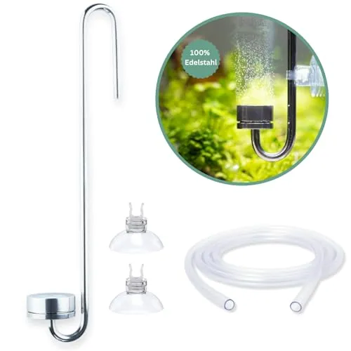 Q-Grow CO2 Diffusor Aquarium aus Edelstahl, mit wechselbarer Keramikscheibe, inkl. 2m Schlauch - 50cm