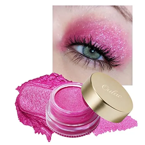 Oulac Glitzer Lidschatten Rose| Hochpigmentierter Creme-Lidschatten| Wasserfest & Langlebig| Metallisch schimmernde Finish| Verblendbar & Faltenfreies Augen-Makeup|Vegan |06g (09)