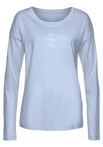 Lascana Damen Pyjamaoberteil mit Rundhalsausschnitt und überschnittenen Schultern, aus weicher Single Jersey-Qualität aus Baumwollmix, leicht und atmungsaktiv, für entspannte Stunden