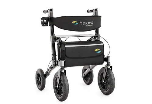 Helavo Outdoor Rollator mit Luftbereifung – Faltbarer Rollator mit Sitz & Rückenlehne
