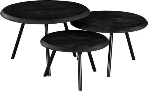 Couchtisch Set Ovaro Black, 3-teilig, Schwarz, Holz