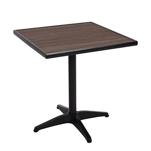 PROREGAL Gartentisch, HxBxT 74x70x70 cm, Gastronomie Outdoor-Beschichtung Alu Holzoptik, Schwarz, Dunkelbraun, Balkontisch Bistrotisch