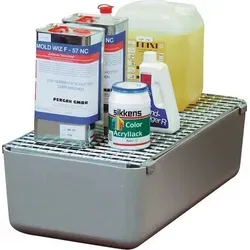 Auffangwanne 65l mit Gitterrost - Werkstatteinrichtung zur vorschriftsmäßigen Lagerung von gewässergefährdenden Stoffen, ideal für Kleingebinde und Fässer, Gewicht: 4kg