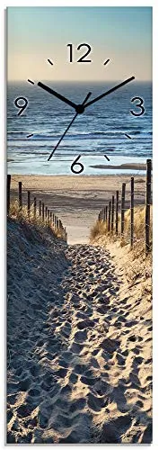 ARTLAND Lautlose Wanduhr aus Glas 20x60 cm in beige von ARTland