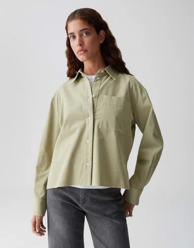 OPUS Damen Langarmbluse FRONE Boxy Cord Overshirt - Soft Matcha, Größe 38 - Damenblusen aus hochwertigem BCI Cotton mit lässiger Passform. Ideal für einen femininen und casual Look, der stilvoll und bequem ist.