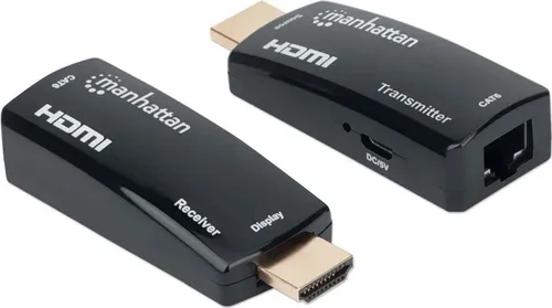 Manhattan 1080p@60Hz HDMI over Ethernet Extender Kit - HiFi-Kabel zur Signalverlängerung bis zu 60m über ein Cat6 Kabel, inkl. Transmitter und Receiver, ultra-schlankes Design und 3 Jahre Garantie.