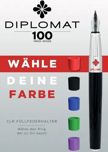 Füllhalter CLR lack F schwarz - Eleganter Füllhalter mit glänzendem Messinggehäuse und Edelstahlfeder. Inklusive Tintenkonverter und 5 farbigen Ringen zur einfachen Farberkennung. Ideal für stilvolles Schreiben und kreative Notizen.