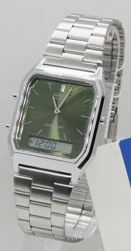 Casio Watch AQ-230A-3AMQYES - Elegante Herren-Armbanduhr mit analog-digitaler Anzeige, Kalenderfunktion und Stoppuhr. Wasserdicht bis 3 bar und mit hochwertigem Edelstahlband für maximalen Tragekomfort.