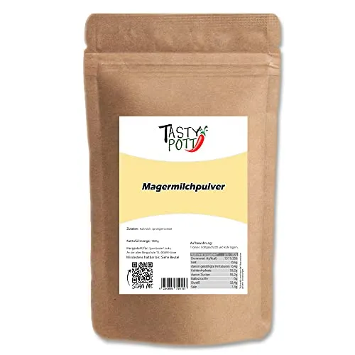 Tasty Pott Magermilchpulver I Milch Sprühgetrocknet I Milchpulver I Zum Backen I Milchshake I Smoothie I Als Kaffeeweißer I Magermilch I Im Beutel 1000g