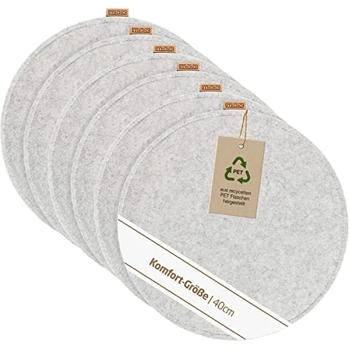 Miqio Design Sitzkissen Rund aus Filz mit Antirutschnoppen - 6er-Set - Nachhaltige Stuhl- und Bankauflage aus recycelten PET-Flaschen, rutschfest und waschbar bei 30°C. Ideal für drinnen und draußen, sorgt für mehr Sitzkomfort.