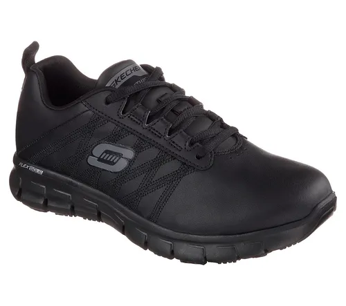 Skechers Damen Sure Track Erath Slip On Sneaker - Schwarz, 35.5 EU - Damen-Sneaker mit rutschfester, ölbeständiger Gummi-Außensohle und Memory Foam Komfort-Einlegesohle für ultimativen Tragekomfort.