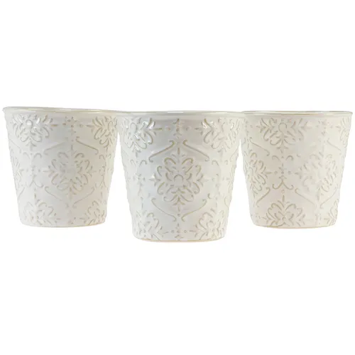 Keramik Übertopf Weiß Ø11cm H11cm 3er-Set für stilvolle Deko - Set aus drei eleganten Keramikübertopfen in Weiß, ideal für Hochzeiten und besondere Anlässe. Perfekt zur stilvollen Präsentation Ihrer Pflanzen und Blumen.