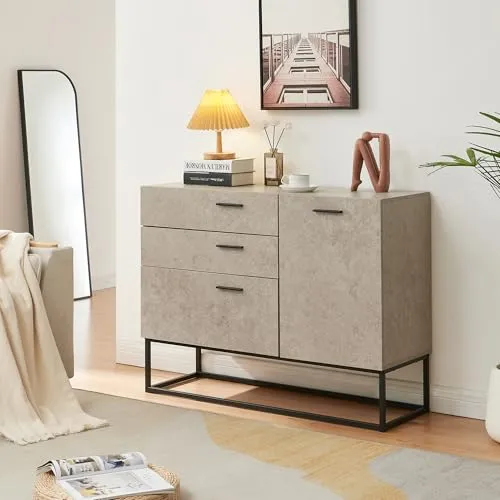 [en.casa] Sideboard Lavangen - Moderner Wohnzimmerschrank mit 1 Tür und 3 Schubladen - Kommoden & Sideboards: Vielseitiger Stauraum mit höhenverstellbarer Ablage und zeitlosem Design, ideal für jedes Wohnambiente.