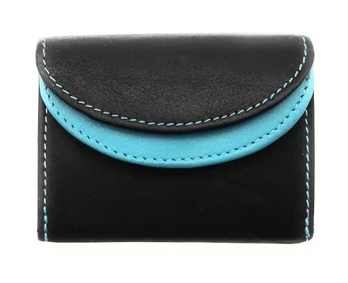 Lemasi echt Leder Mini Geldbörse Portemonnaie Wickelbörse Urlaubsbörse (Schwarz Türkis)