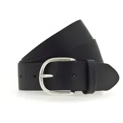 MUSTANG Ledergürtel mit geprägtem Logo, 3,5 cm, Gr. 90, schwarz - Eleganter Ledergürtel von MUSTANG, stufenlos verstellbar durch Metall-Dornschließe. Ideal für Jeans und Röcke, bietet er Stil und Strapazierfähigkeit für coole Freizeit-Outfits.