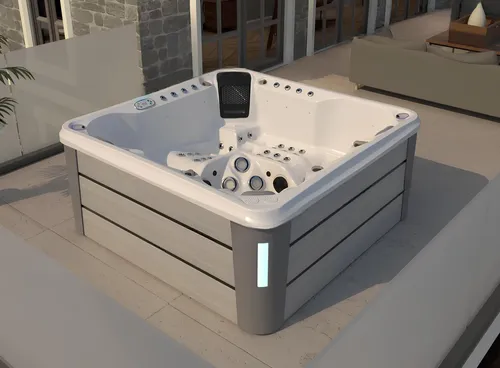 Außenwhirlpool Blubberbad Relaxpool 200x200 cm - Quadratischer Outdoor-Spa mit 1000 L Fassungsvermögen, aus hochwertigem Acryl, ideal für entspannende Momente im Freien. 2 Jahre Herstellergarantie.