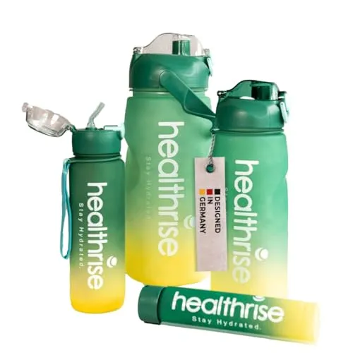 Health Rise Trinkflaschen Set 4-in-1 | Verschiedene Größen 0,3l, 0,7l, 1,5l & 3,3l | stapelbar | für Fitnessstudio, Reisen, Picknick, Outdoor | BPA-frei