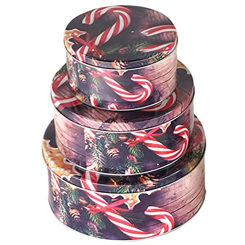 Annastore 3-tlg. Set Gebäckdosen aus Metall für Weihnachten - Keksdosen Weihnachten - Plätzchendosen (Zuckerstange)