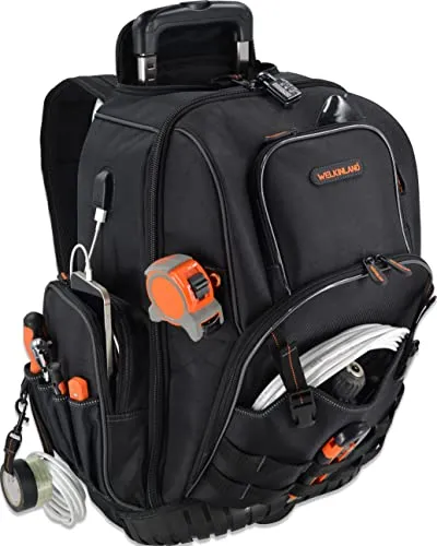 WELKINLAND 72 Taschen Roll-Werkzeug-Rucksack, große Werkzeugtasche mit Rollen, elektrische Tasche mit Rollen für Herren