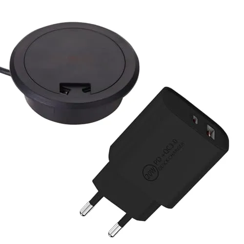 SO-TECH® Einbau Qi Wireless Charger WLC-03 – Schwarz - Kompakter kabelloser Ladegerät für Smartphones und Tablets, inklusive Netzteil mit Quick Charge 3.0 für schnelle Ladeleistung. Einbau-Ø 60 mm, ideal für modernen Komfort.