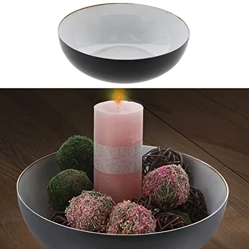 Cepewa Dekoschale Antikoptik│ Ø30cm x H10cm Kunststoff weiß schwarz │ Obstschale rund Tischdeko (1 x rund weiß schwarz Antikoptik Ø30cm)