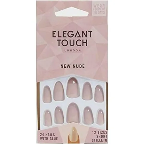 Elegant Touch Perfect Coloured False Nails Collection Blush Suede 24 kurze Stilleto-Nägel mit Kleber, 24 Stück (1 Stück)