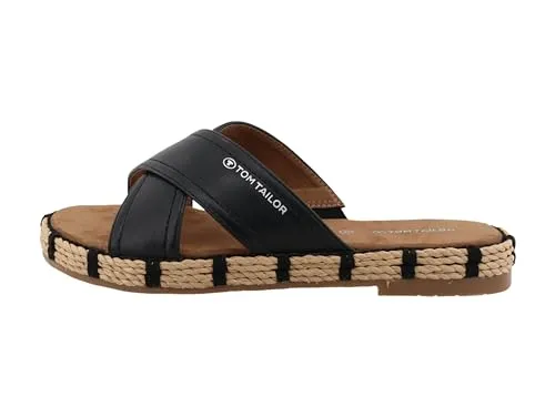 Tom Tailor Damen Schiebe-Sandalen 5390850021, Black, 39 EU - Moderne Wanderschuhe mit Flechtmuster und bequemer Bastsohle für angenehmes Tragen bei Outdoor-Aktivitäten.