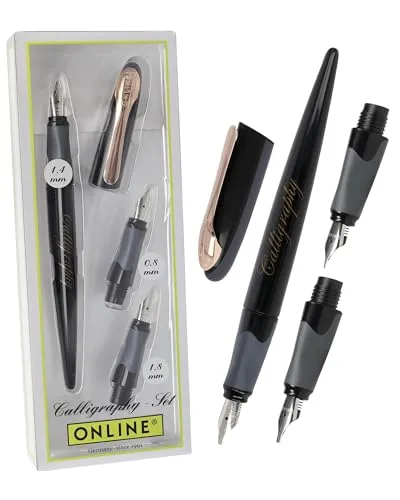 Online Air Kalligrafie Set Black Rose I Schönschreibfüller mit Kombipatrone & 3 Federn in den Strichstärken 0,8/1,4/1,8mm I Kalligraphie Füller Geschenkset I für Standard-Tintenpatronen & Konverter