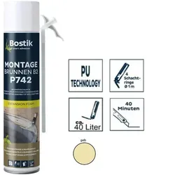 Bostik Montage Brunnen B2 P742 1K PU-Polyurethan Brunnenschaum 750ml Dose gelb