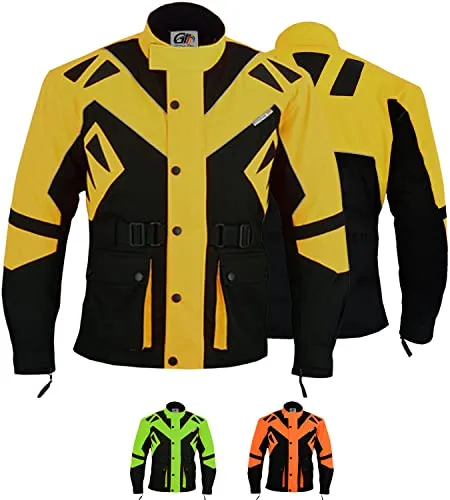 German Wear Motorradjacke Herren - Winddicht & Reflektierend, 5 Taschen, CE1-Protektoren, Gelb - 4XL - Schutzjacke für Motorradfahrer mit abnehmbaren CE1-Protektoren, wind- und wasserabweisend, ideal für Sicherheit und Sichtbarkeit bei Nacht. Handgefertigte Qualität aus Hannover.