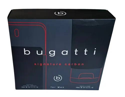 Bugatti Herren Signature Carbon Geschenkset – Eau de Toilette & Duschgel - Das Bugatti Signature Carbon Geschenkset für Herren vereint ein 100 ml Eau de Toilette und ein 200 ml Duschgel. Ideal für den selbstbewussten Mann, der dynamische Düfte schätzt.