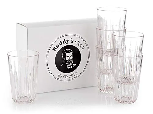 Buddy's Bar - 6er Set, Hochwertige 0,3 Liter Tritan Kunststoff Trinkbecher, BPA frei, Kristallglas-Optik, bruchfeste Mehrweg-Becher, spülmaschinenfest