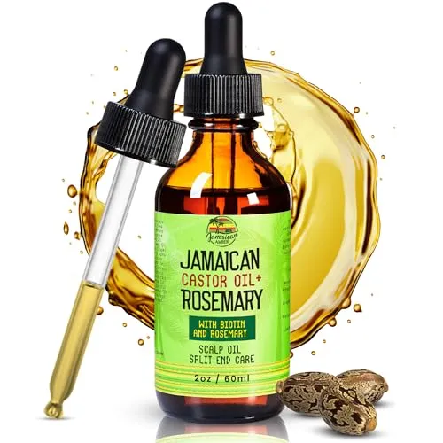 Jamaican Amber Organic Black Castor Oil - 60 ml / 2 fl oz - for Hair Strength, Hair Scalp, Body Massage Oil, and Eyebrows - Formulated to Prevent Hair Loss, for Women and Men with Biotin & Rosemary