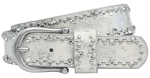 Caspar GU292 Damen Gürtel mit Strass und Nieten in silber von Caspar