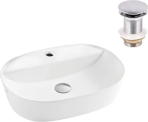 VBChome Waschbecken 50 x 38 cm Keramik Weiß Oval Pop-up ventil Click-Clack WC