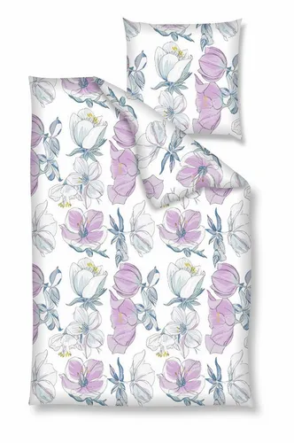Traumschloss Bettwäsche Baumwolle, Renforcé, 2 teilig, Blumen in weiß und lila auf weißem Hintergrund