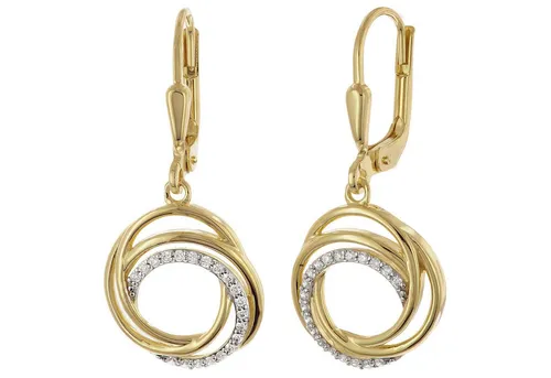 trendor Paar Ohrhänger Damen - 925 Silber Vergoldet mit Zirkonia - Ohrhänger aus vergoldetem Sterlingsilber 925, mit funkelnden Zirkonias und Klappbrisur, ideal für besondere Anlässe. Gesamtlänge 28 mm, inklusive Mikrofaser-Pflegetuch.