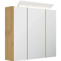 Badezimmer Spiegelschrank 3-türig mit LED-Lampe 70 cm Eiche Gold - Spiegelschränke mit 3 Türen und Softclose-Technologie für leises Schließen. Die integrierte LED-Acrylglaslampe sorgt für optimale Beleuchtung und schafft eine angenehme Atmosphäre im Badezimmer.