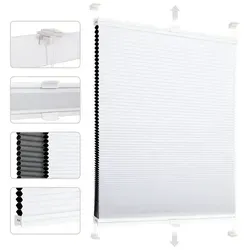 Sekey Wabenplissee Plissee ohne Bohren Verdunkelung Rollo 100% verdunkelnd Blickdicht, verdunkelnd, Klemmfix, Doppelseitige Schiene, beidseitig wählbar in Grau-Weiß, Hitzeschutz grau 65 cm x 130 cm