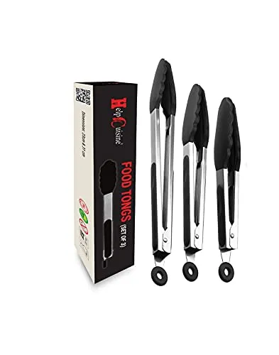 HelpCuisine® Profi Grillzange Grillbesteck Bratzange Salatzange Küchenzange aus hochwertigem Edelstahl und Lebensmittelqualität silikon