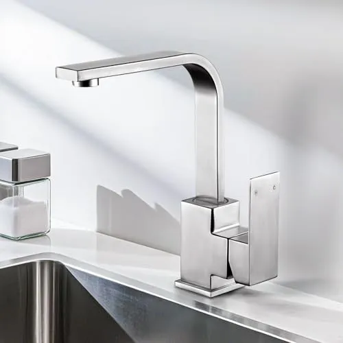 iVIGA Wasserhahn Küche, Hochdruck Küchenarmatur 360° schwenkbar aus Edelstahl mit 2 Schläuche Armatur Waschbecken mit Keramik Kartusche für Küche Wohnmobil Badezimmer Gebürstetes Nicke