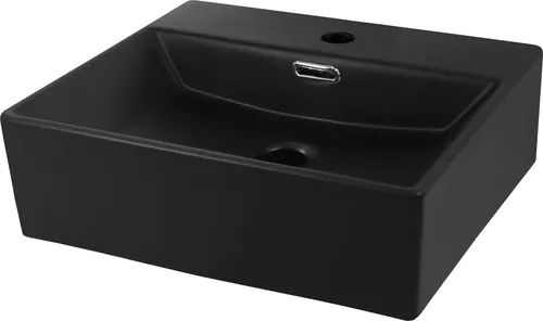 ML-Design Waschbecken aus Keramik Schwarz - Modernes Aufsatzwaschbecken - Waschschalen mit elegantem, eckigem Design und hochwertiger Keramik. Ideal für Badezimmer und Gäste-WCs, bietet es einen großzügigen, pflegeleichten Waschbereich.