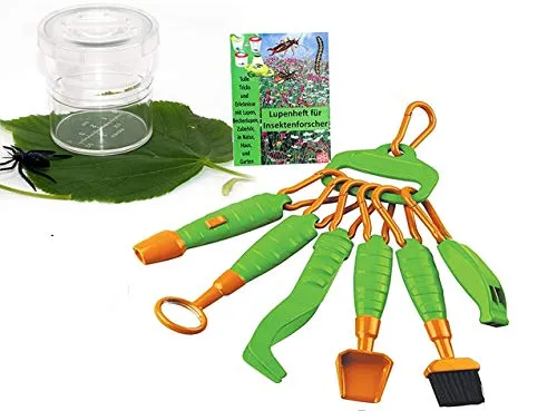 MEDUP 6in1 Forscher Set Naturforscher Werkzeug für Kinder und 5fach Becherlupe mit Lupenheftchen