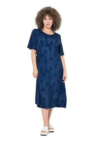 Ulla Popken Plus Size Jerseykleid mit Kachel Print - Kleider für Damen, stylisches Jerseykleid in großen Größen mit tonigem Kachel Print für einen modischen Look und hohen Tragekomfort.
