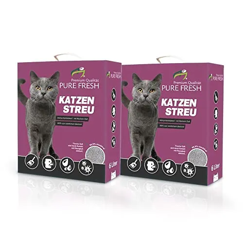 KAHU Pure Fresh Katzenstreu mit Babypuderduft • Klumpstreu • Naturmaterial weisses Kalzium-Bentonit • 2er Pack • 6l (5,2kg) pro Packung = 12l (10,4kg)
